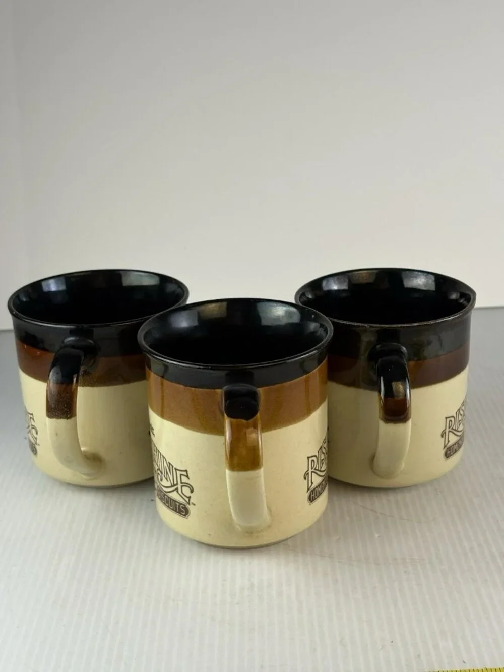 3 Hardees Coffee Mugs Brown Vintage 1989 Rise and Shine Retro Cabin Lodge Diner